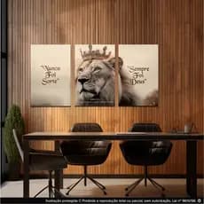 Quadros Decorativos kit 3 peças 40x60  decorativo para sala,Escritório,quarto leão branco rei