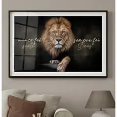 Quadro Decorativo  Leão Judá Nunca Foi Sorte Sempre Foi Deus Borda Luxo Sala Quarto Casa Decoração De Parede