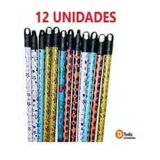 KIT 12 E 6 OU 3 CABOS DE MADEIRA PLASTIFICADO PARA VASSOURAS E RODOS COM ROSCA E PENDURADOR