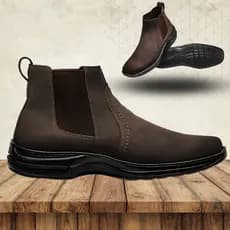 Botina Bota Masculina Casual de Couro Nobuck Confortável Solado de Borracha Macia Envio Imediato