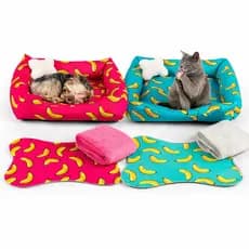 Kit 4 pcs  Cama para Cachorro Tapete Manta Ossinho Pet com Ziper Lavavel Raças Pequena Media Grande