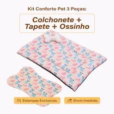 Kit 3 peças Cama Colchonete Almofada + Tapetinho Pet + Ossinho Brinquedo para Cachorro Gato Caminha
