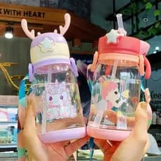 Kit com 2 garrafas alce infantil para água, garrafa Infantil para criança, garrafa alce portátil com canudo 600ml
