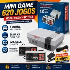Video game mini 620 jogos retro, portátil console super clássicos emulador para tv com 2 controles, jogos antigos retro
