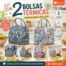 Kit com 2 bolsa térmica unissex estampada, para marmita, lanches, bebidas, bolsa impermeavel para piquenique,marmita