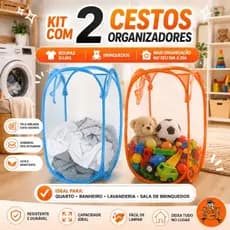 Kit com 2 cestos organizador flexivel grande, para roupas e brinquedos, cesto organizador multiuso,cesto de roupa seja