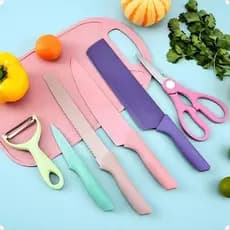 Kit de facas com 6 peças gourmet, multicolorido antiaderente para cozinha , faqueiro facil e pratico colorido
