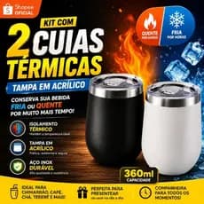 Kit com 2 cuia termica 350ml com tampa em acrílico , copo cuia termico , cuia para chimarrão ou tereré