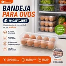 Bandeja organizadora para ovos com 10 cavidades com tampa, porta ovos para cozinha ,plastico duro resistente