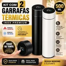 Kit com 2 garrafas térmicas Inox 500ml , garrafa térmica com display de temperatura na tampa