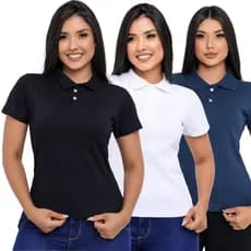 Kit 3 Camiseta Basica Gola Polo Feminino Uniforme Baby Look