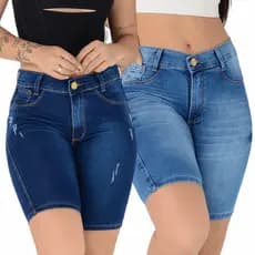 Kit 2 Bermudas Femininas Jeans Cintura Alta Casual Premium