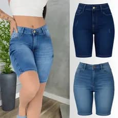 Bermuda Jeans Feminina Ciclista Cintura Alta Moda Casual Confortável Lycra Levanta Bumbum