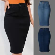 Saia Feminina Jeans Comportada Moda Evangélica Casual e Elegante