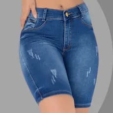 Bermuda Jeans Feminina Cintura Alta Ciclista Casual e Premium Trabalho