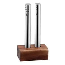 Saleiro E Pimenteiro Cozinha De Inox Com Base De Madeira