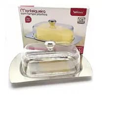 Manteigueira Retangular Inox Com Tampa Acrilica Transparente