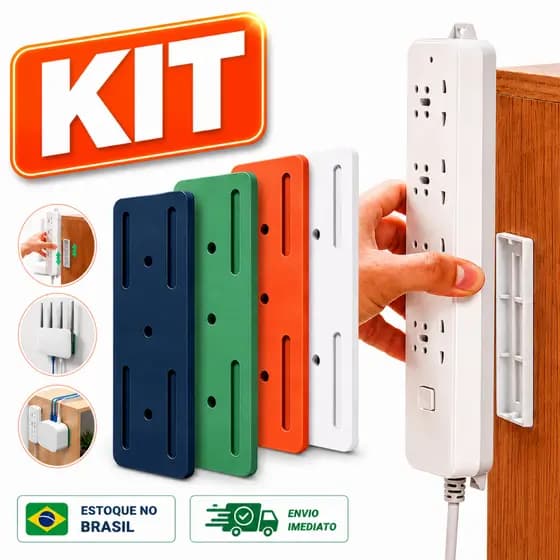 Kit Suporte p/ Extensão Filtro de Linha e Objetos Diversos Auto Adesivo Sem Furos Casa Organizada