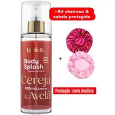Kit Body Splash Cereja e Avelã + Touca de Cetim | Perfume Feminino Autocuidado Cabelo