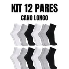 Kit 3 Pares Meia Cano Longo Masculina Algodão Cores Preta Branca Cinza 40 ao 46
