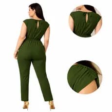 Macacão Feminino Elegante Plus Size Decote V Casual Social Com Bolso Duna