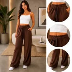 Calça Pantalona Feminina Lanzinha Cintura Alta Wide Leg Conforto Premium