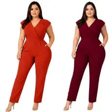 Kit 2 Macacão Feminino Elegante Que Valoriza o Corpo Plus Size Decote V Social Com Bolso