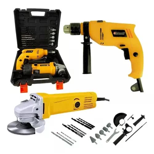 Kit Furadeira Impacto 13mm 900w + Esmerilhadeira 700w 115mm + Maleta 25 Peças Nakasaki