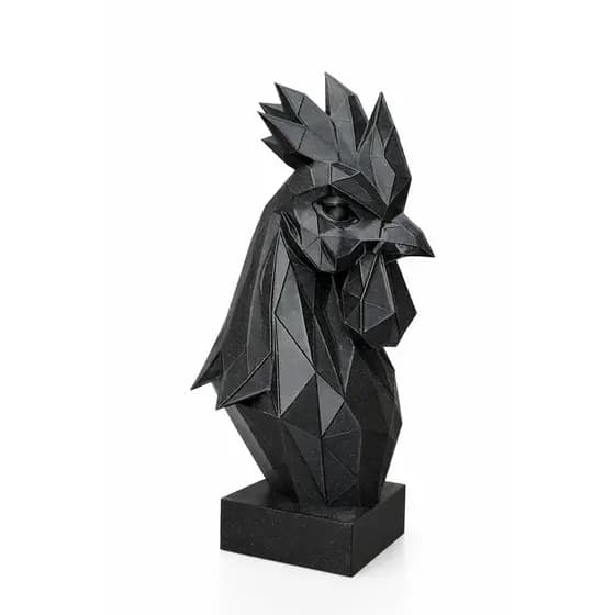 Escultura Galo Geométrico Decoração Escritório Sala e Gamer - Preto Mármore