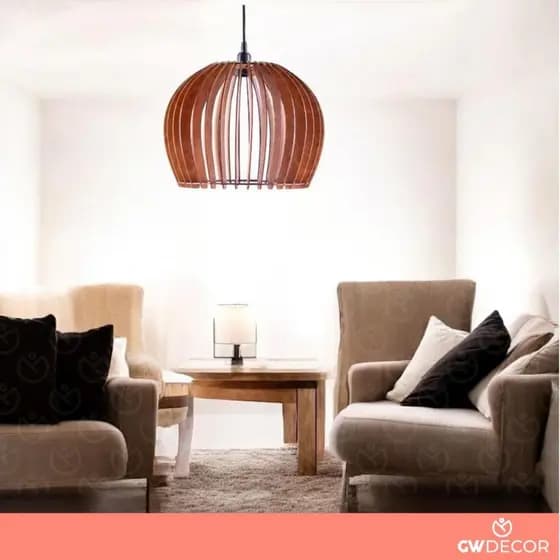 Kit 2 Iluminaria Moderna Pendente De Madeira em MDF Cru  Para Decoração de Áreas Externas