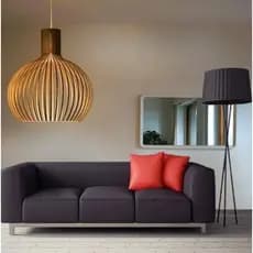 Lustre Luminária De Teto Pendente Decorativo Quarto Sala Escritório Tamanho GG Em Madeira Marrom