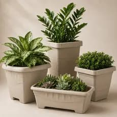 Kit 4 Vasos Polipropileno Coluna Quadrado Texturizados Para Planta Flor Jardim