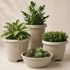 Kit 4 Vasos Polipropileno Coluna Redondo Texturizados Para Planta Flor Jardim
