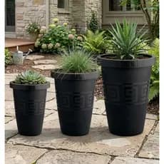 Kit 3 Vasos Plástico Pequeno Medio E Grande Coluna Com Detalhe Grego Para Decoração