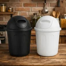 kit 2 Lixeira Basculante de Plastico  Resistente 12L Preta Branca Banheiro