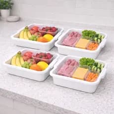 Kit 2/4/6/12  Bandeja Plástica 4,5L Multiuso Branca para Armazenar Alimentos Temperar Carnes Açougue Hortifrut