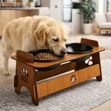 Comedouro Elevado Para Gato e Cachorro Com 1 Tigela e 2 Tigelas MDF