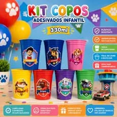 Kit Copo personalizado Patrulha Canina 330ml AdesivadoFesta Infantil Lembrancinha