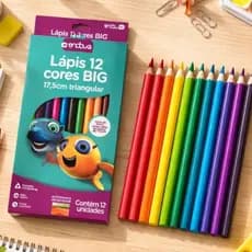 Lápis de Cor 12 Cores Triangular Big Jumbo + Apontador Onda Para Desenho
