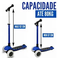 Patinete Infantil dobrável com Led 3 rodas varias cores e modelos