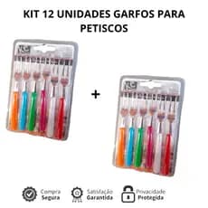 Garfinhos para Petiscos kit com 12 - Metal Plástico Mini Garfo