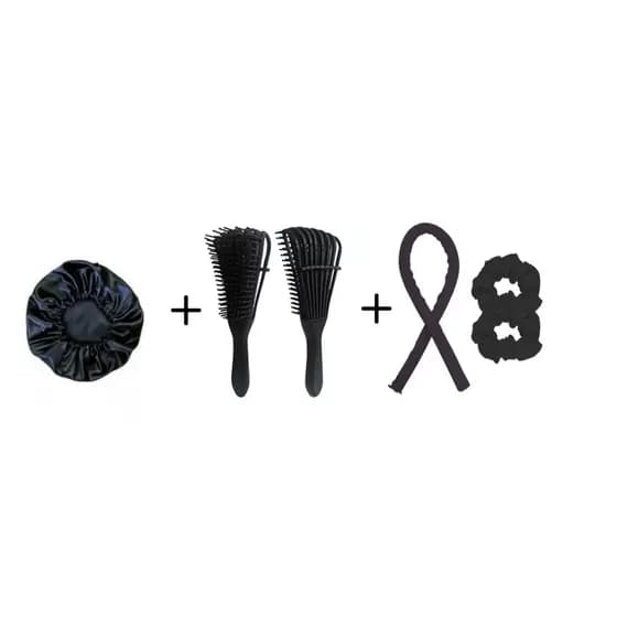 Kit 1 Escova Polvo + 1 Touca de Cetim + 1 Modelador de Cachos Sem Calor