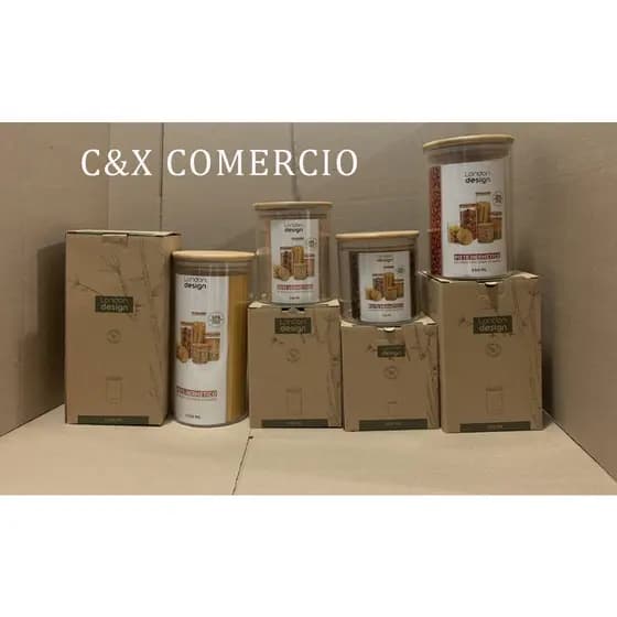 Potes De Vidro Com Tampa De Bambu Herméticos (conjunto)550+750+950+1300ml