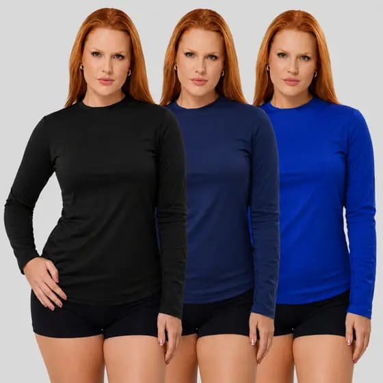 KIT 3 Camisas Femininas Uv 50 Térmica Slim Proteção Solar Dry Fit Blusa Solar Praia Sol Treino