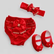 Kit Bebê Feminino 3 a 8 Meses Sapatinho Tiara Calcinha Bunda Rica