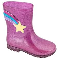 Galocha Infantil Menina Glitter Rosa Bota de Chuva Antiderrapante Arco Íris