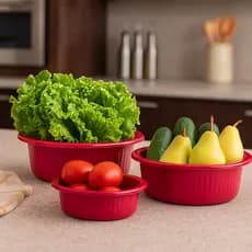 Kit Bacias P M G Canelada Multiuso Color Organizador Plástico Reforçado Cozinha Lavanderia