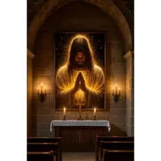Quadro Decorativo Jesus Cristo Oração Fé Capela Efeitos Visuais Dois Tamanhos Disponíveis Imagem Alta Resolução