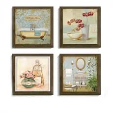 Quadro Decorativo Banheiro Moderno  Flor/banheira/perfume/espelho Decoração Elegante Exclusivo MDF