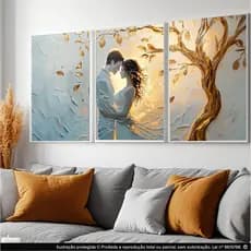 Quadro Decorativo Estilo Pintura Por do Sol Casal (3 Peças) em MDF GRANDE 1,50x0,70 modelos tamanhos